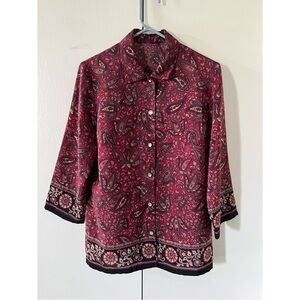 Sag Harbor - (Red) Long Sleeve Floral Button Down - Women’s Tops